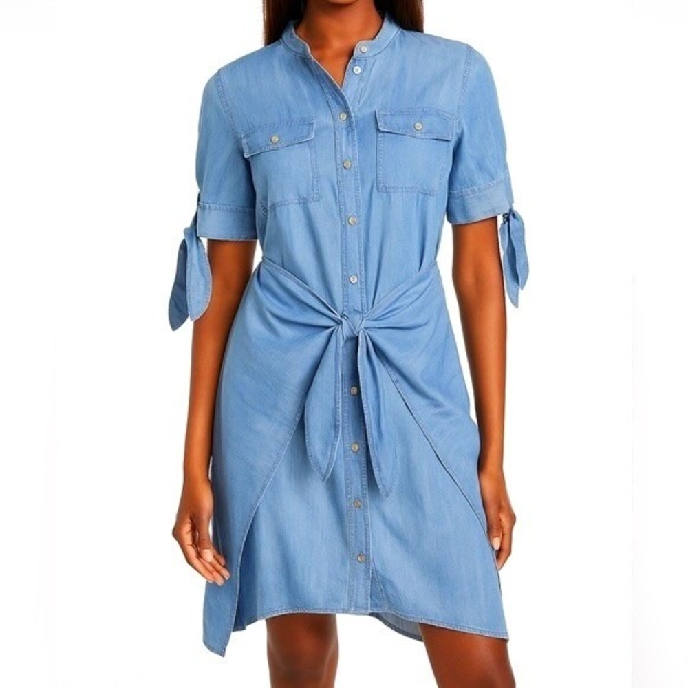 MICHAEL Michael Kors Chambray Shirt Dress Size XS NWT $155 Tie Front Button Down